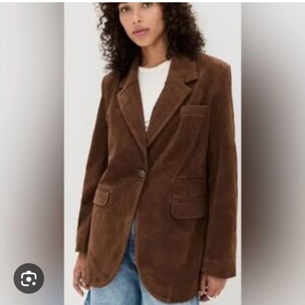 Free People Paper Cut Vegan Suede Blazer New Brown Size S (Oversized) - Picture 2 of 11